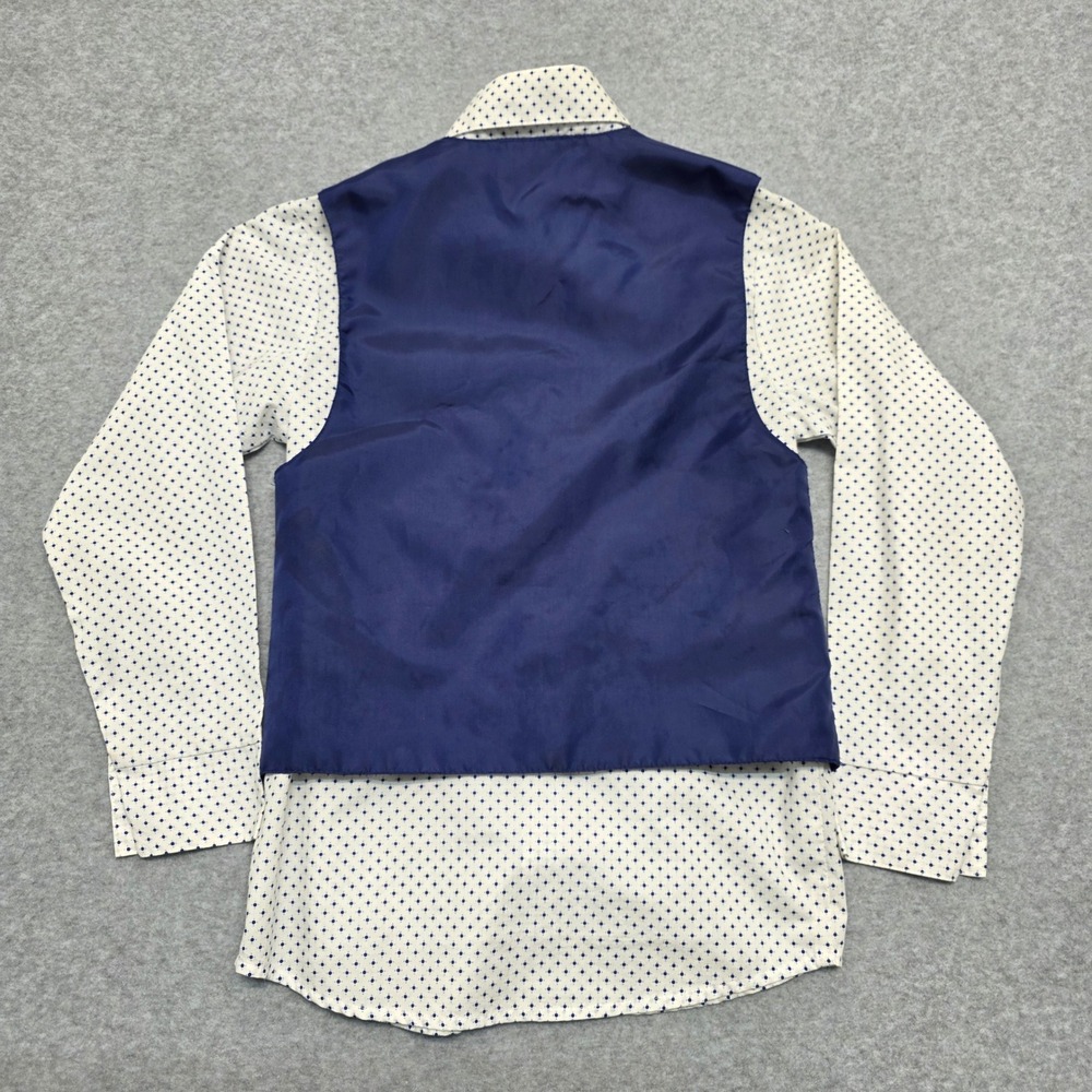 Van Heusen Boy Size 8 3 Piece Dress Set Blue Plaid Bow Tie White Dot Shirt Vest - Picture 2 of 12